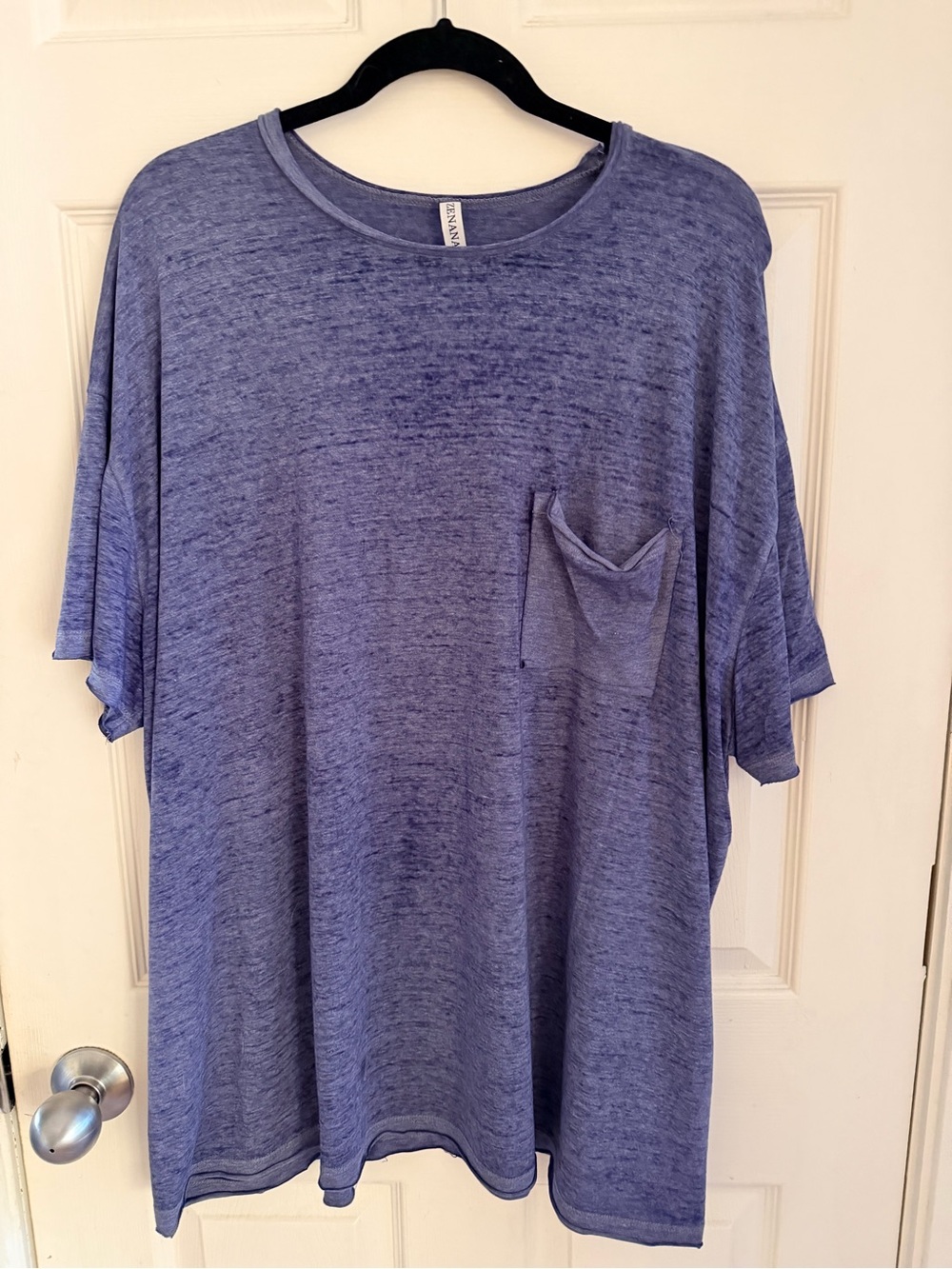 Zenana  Heathered Blue Oversized Boyfriend Pocket Tee w/Raw Hems